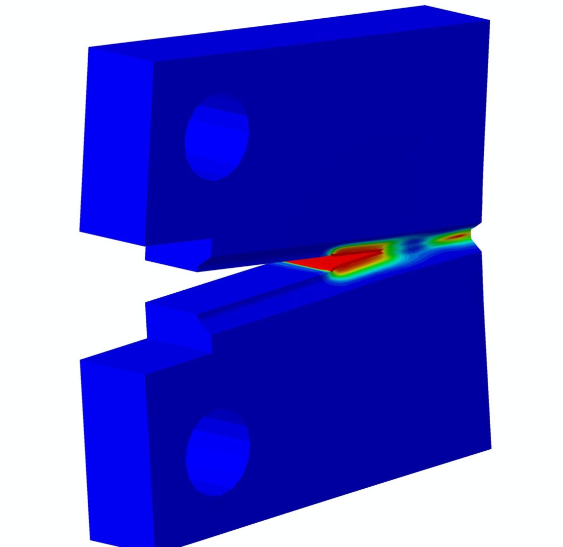 A blue block with a yellow and red area on it.